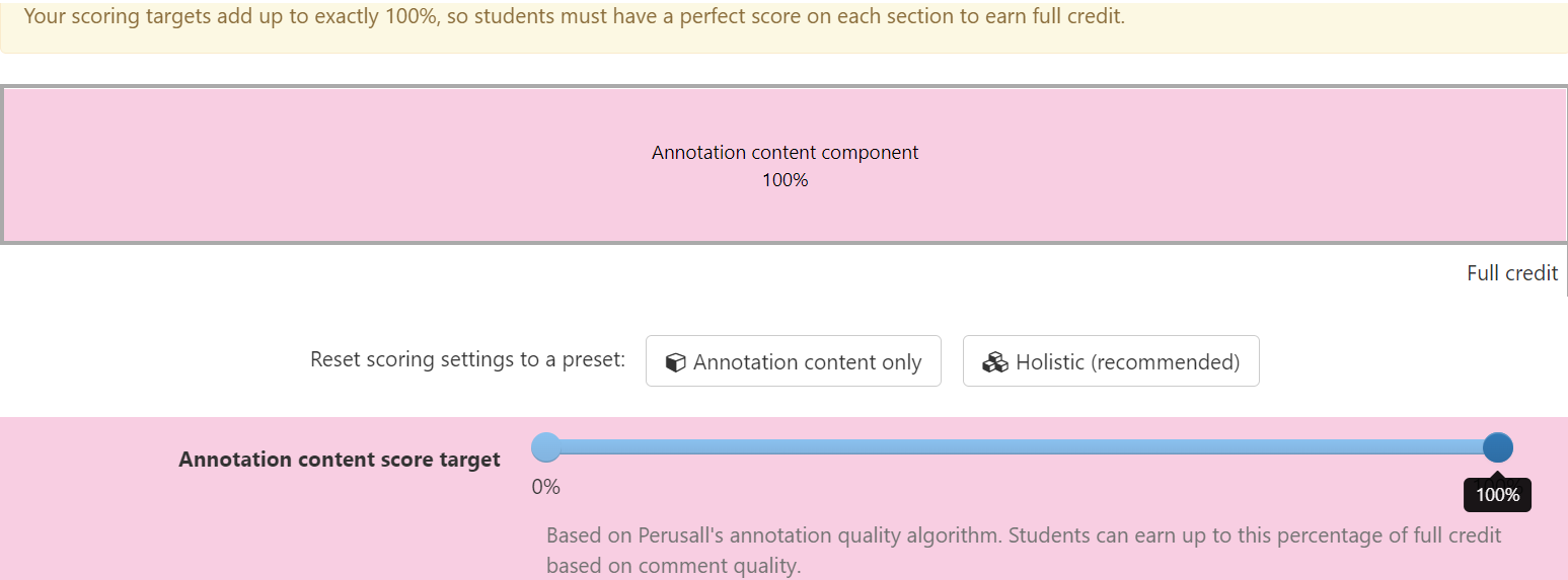 Screenshot displays the annotation content component slider set to 100%